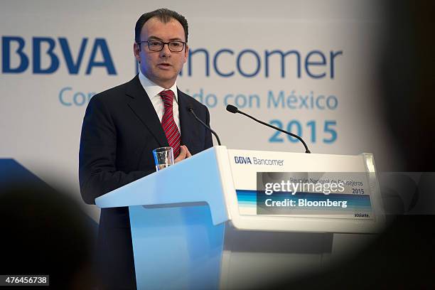 Luis Videgaray, Mexico's minister of finance, speaks at the BBVA Bancomer national board meeting in Mexico City, Mexico, on Tuesday, June 9, 2015....