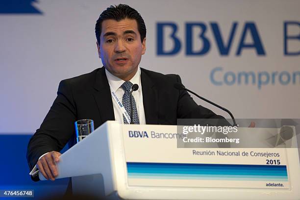 Eduardo Osuna, the incoming chief executive officer of BBVA Bancomer, speaks at the BBVA Bancomer national board meeting in Mexico City, Mexico, on...