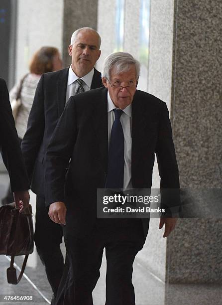 Former Republican Speaker of the House Dennis Hastert leaves his arraignment at the Dirksen Federal Courthouse on June 9, 2015 in Chicago, Illinois....