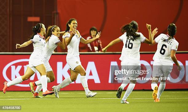 Raquel Rodriguez Cedeno of Costa Rica celebrates scoring her goal during the FIFA Women's World Cup 2015 group E match between Spain and Costa Rica...