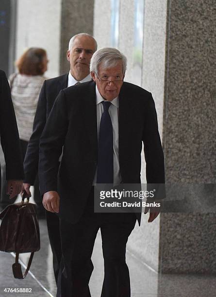 Former Republican Speaker of the House Dennis Hastert leaves his arraignment at the Dirksen Federal Courthouse on June 9, 2015 in Chicago, Illinois....