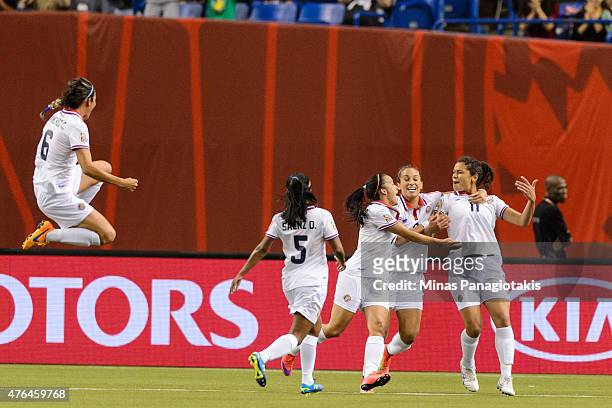 Raquel Rodriguez Cedeno of Costa Rica celebrates her goal with teammates during the 2015 FIFA Women's World Cup Group E match against Spain at...