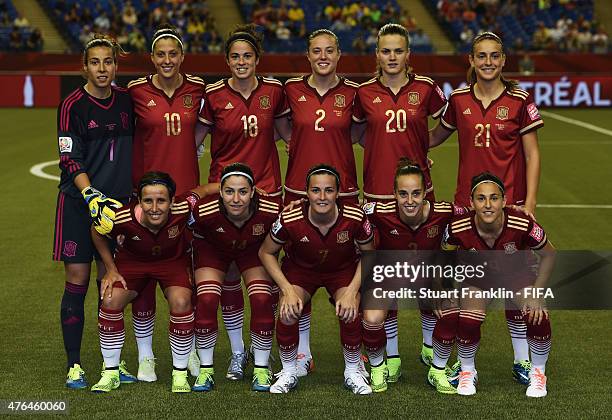 The team of Spain line up during the FIFA Women's World Cup 2015 group E match between Spain and Costa Rica at Olympic Stadium on June 9, 2015 in...