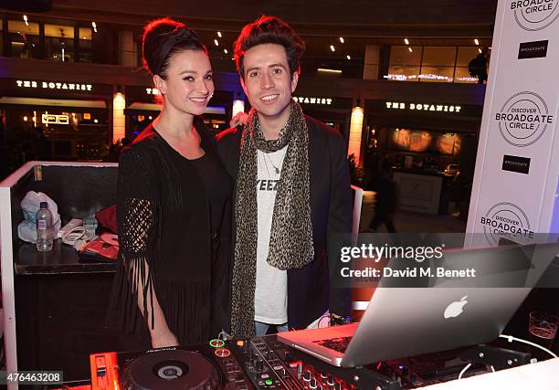 Gizzi Erskine and Nick Grimshaw DJ at the launch of Broadgate Circle, London's new dining hub, on June 9, 2015 in London, England.