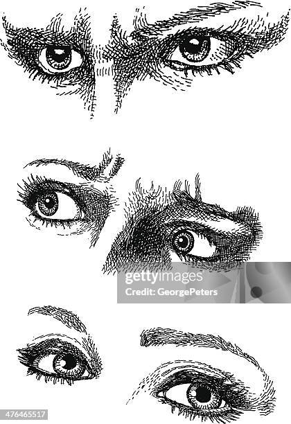 doodles. expressive eyes - surprised face close up stock illustrations