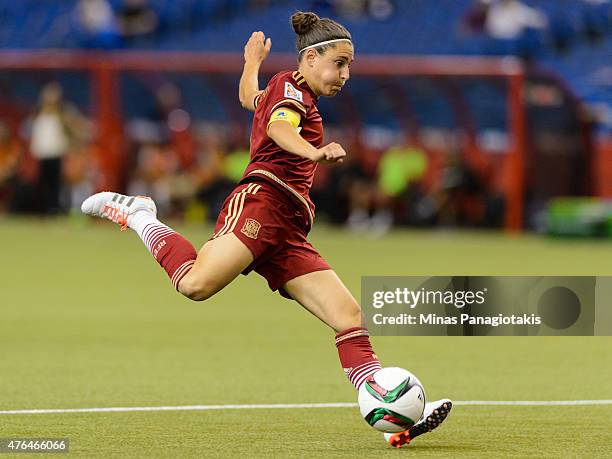 Veronica Boquete of Spain moves the ball during the 2015 FIFA Women's World Cup Group E match against Costa Rica at Olympic Stadium on June 9, 2015...