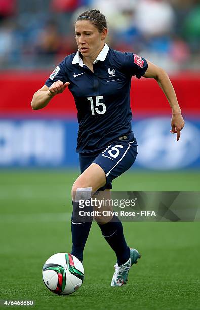 Elise Bussaglia of France in action during the FIFA Women's World Cup 2015 Group F match between France and England at the Moncton Stadium on June 9,...