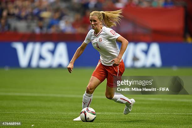 Rachel Rinast of Switzerland in action during the FIFA Women's World Cup 2015 Group C match between Japan and Switzerland at BC Place Stadium on June...