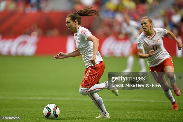 Ramona Bachmann of Switzerland in action during the FIFA Women's World Cup 2015 Group C match between Japan and Switzerland at BC Place Stadium on...