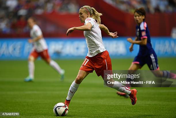 Lara Dickenmann of Switzerland in action during the FIFA Women's World Cup 2015 Group C match between Japan and Switzerland at BC Place Stadium on...