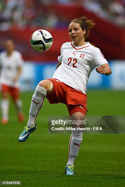 Vanessa Bernauer of Switzerland in action during the FIFA Women's World Cup 2015 Group C match between Japan and Switzerland at BC Place Stadium on...