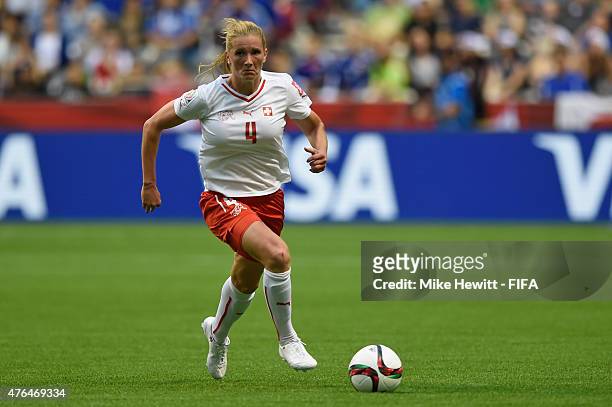Rachel Rinast of Switzerland in action during the FIFA Women's World Cup 2015 Group C match between Japan and Switzerland at BC Place Stadium on June...