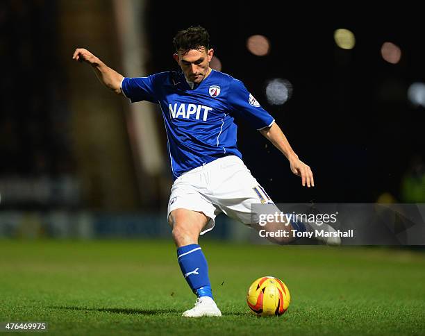 Gary Roberts of Chesterfield during the Johnstone's Paint Northern Area Final match at Proact Stadium on February 18, 2014 in Chesterfield, England.