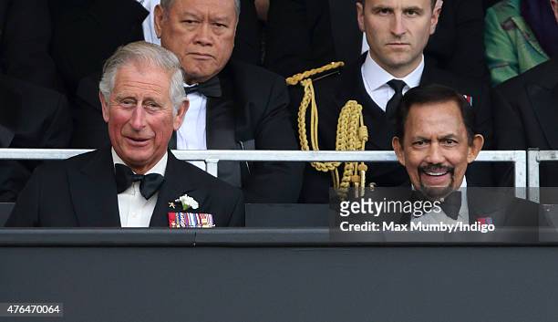 Prince Charles, Prince of Wales and The Sultan of Brunei, Hassanal Bolkiah attend the Gurkha 200 Pageant at the Royal Hospital Chelsea on June 9,...