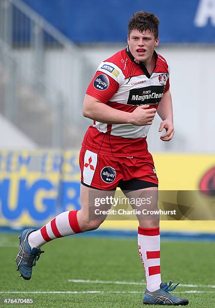Will Goodrick -Clarke of Gloucester during the The U18 Academy Finals Day match between Bath and Gloucester at Allianz Park on February 17, 2014 in...