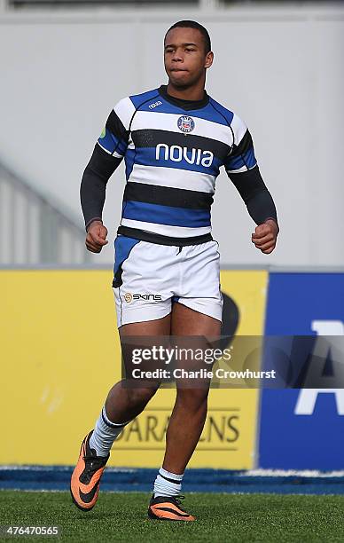 Sam Rees of Bath during the The U18 Academy Finals Day match between Bath and Gloucester at Allianz Park on February 17, 2014 in Barnet, England.