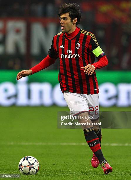 Ricardo Kaka of AC Milan in action during the UEFA Champions League Round of 16 match between AC Milan and Club Atletico de Madrid at Stadio Giuseppe...