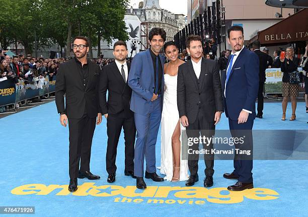 The cast of Entourage Jeremy Piven, Jerry Ferrara, Adrian Grenier, Emmanuelle Chriqui, Kevin Connolly and Kevin Dillon attend the European Premiere...