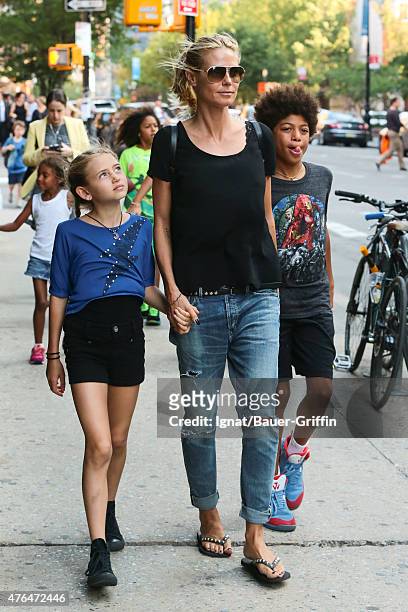 Heidi Klum is seen with her children Helene Samuel, Henry Samuel, Lou Samuel, and Johan Samuel on June 09, 2015 in New York City.