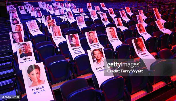 View of the seat cards at the 2015 CMT Music Awards Press Preview Day at Bridgestone Arena on June 9, 2015 in Nashville, Tennessee.