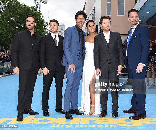 Jeremy Piven; Jerry Ferrara; Adrian Greneir; Emmanuelle Chriqui; Kevin Connolly and Kevin Dillon attend the European premiere of "Entourage" at the...