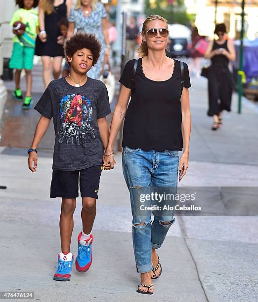 Heidi Klum,Henry Gunther Ademola Dashtu Samuel are seen in Tribeca on June 9, 2015 in New York City.