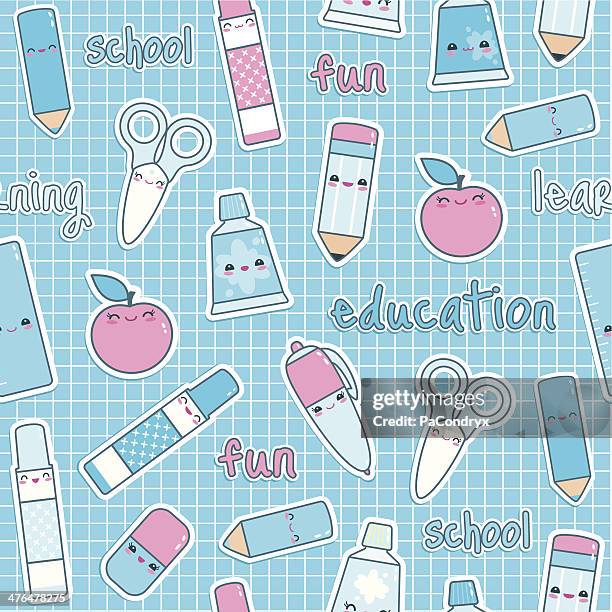 back to school kawaii pattern - cute stock illustrations