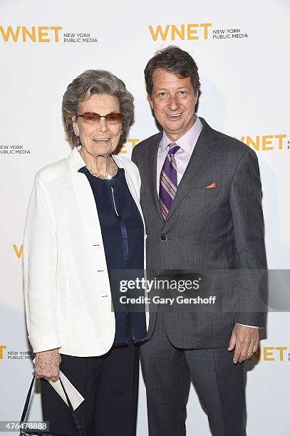 Rosalind P. Walter and President & CEO of WNET, Neal Shapiro attend the 2015 WNET Gala at Cipriani 42nd Street on June 9, 2015 in New York City.