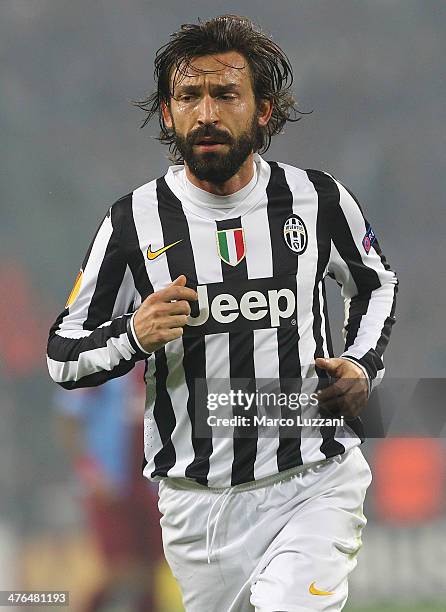 Andrea Pirlo of Juventus FC looks on during the UEFA Europa League Round of 32 match between Juventus and AS Trabzonspor at Juventus Arena on...