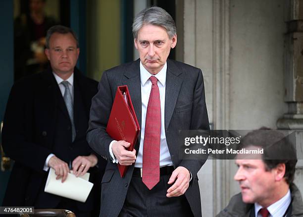 Philip Hammond, Secretary of State for Defence, leaves the Cabinet Office after attending a National Security Council meeting on March 3, 2014 in...