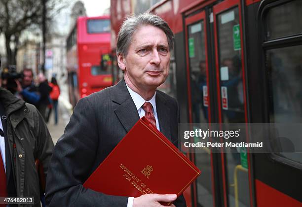 Philip Hammond, Secretary of State for Defence, leaves the Cabinet Office after attending a National Security Council meeting on March 3, 2014 in...