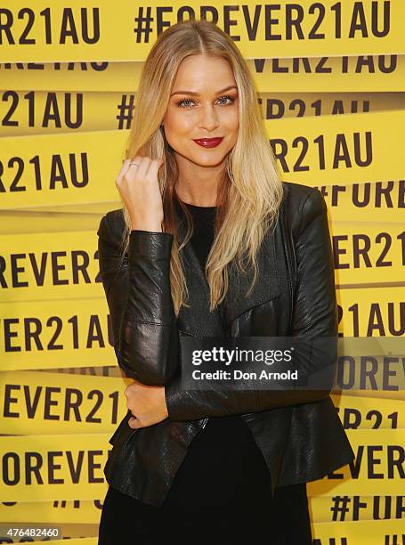 Renae Ayris arrives at the opening of the 'FOREVER 21' flagship store on Pitt Street on June 10, 2015 in Sydney, Australia.