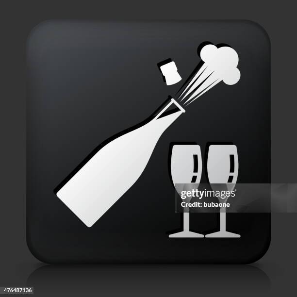 black square button with celebration drinks icon - glasses reflection dark stock illustrations