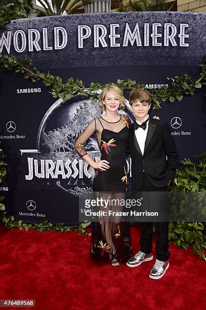 Actor Ty Simpkins and Ryan Simpkins attend the Universal Pictures' "Jurassic World" premiere at Dolby Theatre on June 9, 2015 in Hollywood,...
