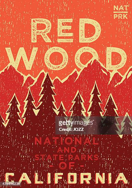 red wood poster - california sequoia stock-grafiken, -clipart, -cartoons und -symbole