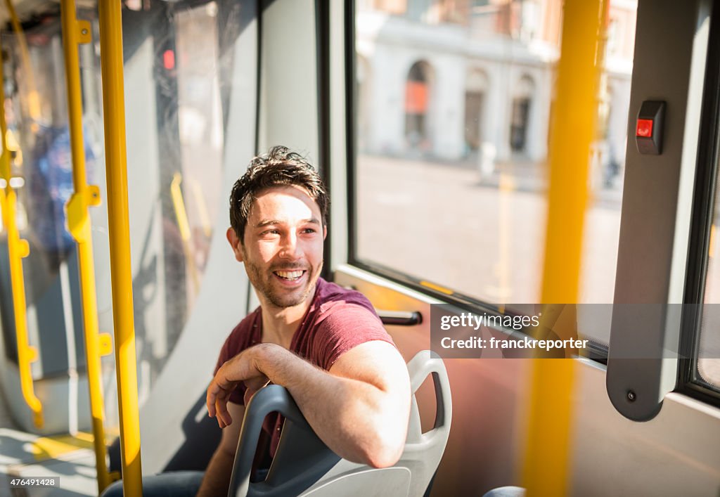 Man traveling in a bus