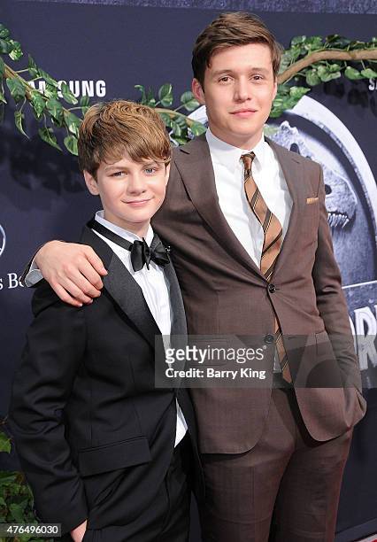 Actors Ty Simpkins and Nick Robinson arrive at Universal Pictures World Premiere of 'Jurassic World' at Dolby Theatre on June 9, 2015 in Hollywood,...