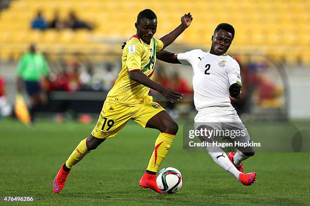 Adama Traore of Mali has his shot blocked by Emmanuel Ntim of Ghana during the FIFA U-20 World Cup New Zealand 2015 Round of 16 match between Ghana...