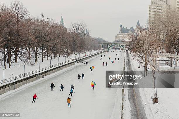 skating on the rideau canal skateway - ottawa canada stock pictures, royalty-free photos & images