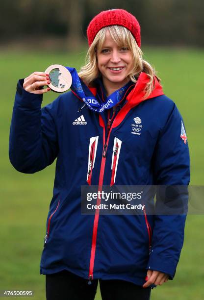 Olympic Snowboarder Jenny Jones poses for a photograph prior to her taking a bus tour of her home city to celebrate her success in the Sochi Winter...