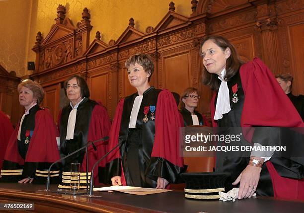 French judge Claire David, French anti-terrorism judge Laurence Le Vert, presiding judge of the Tribunal de Grande Instance Chantal Arens, and the...