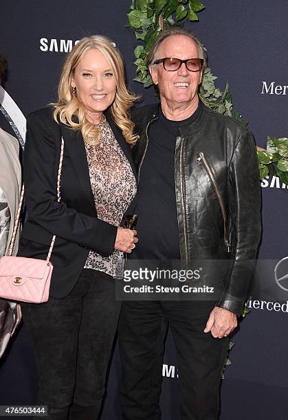Actor Peter Fonda and Parky Fonda attend the Universal Pictures' "Jurassic World" premiere at the Dolby Theatre on June 9, 2015 in Hollywood,...