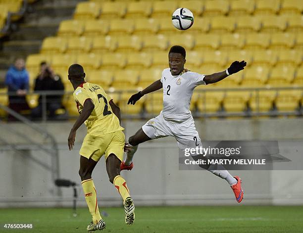 Emmanuel Ntim of Ghana blocks a pass by Mohamed Diallo of Mali during their FIFA Under-20 World Cup round of 16 football match at Wellington Regional...
