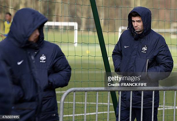 Enzo Zidane , the 18-year-old son of French legend Zinedine Zidane who plays in the youth team of Real Madrid, walks with players of the France U19...