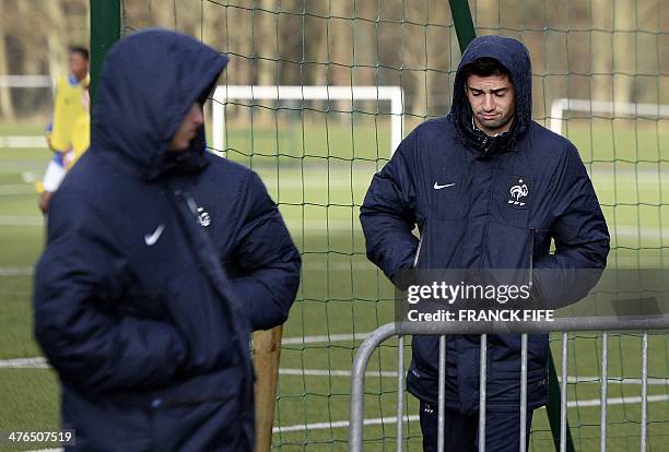 Enzo Zidane , the 18-year-old son of French legend Zinedine Zidane who plays in the youth team of Real Madrid, walks with players of the France U19...