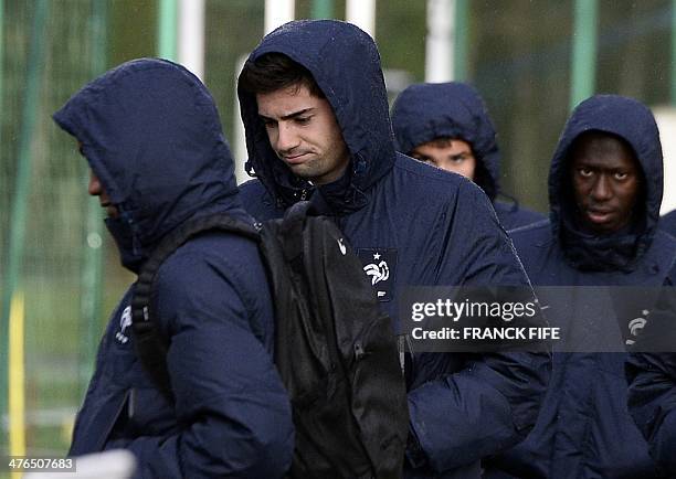 Enzo Zidane , the 18-year-old son of French legend Zinedine Zidane who plays in the youth team of Real Madrid, walks with players of the France U19...