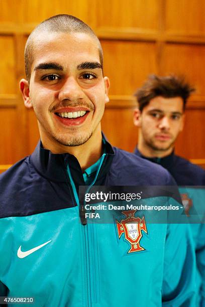 Andre Silva and Ivo Rodrigues of Portugal pose for a portrait session during the FIFA U-20 World Cup New Zealand 2015 at the Kingsgate Hotel on June...