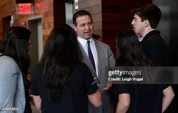 Andy Stenzler speaks with Team Joe Cut during the 2014 EDENS Retail Challenge at Gansevoort Park Hotel on March 3, 2014 in New York City.