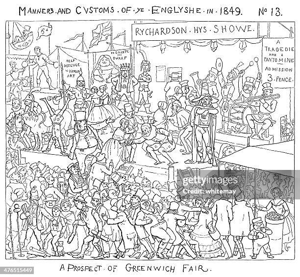 art illustration of greenwich fair in 1849 - greenwich market stock illustrations