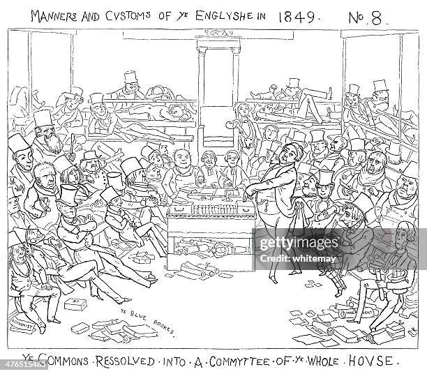 the house of commons - victorian cartoon - commons chamber stock illustrations
